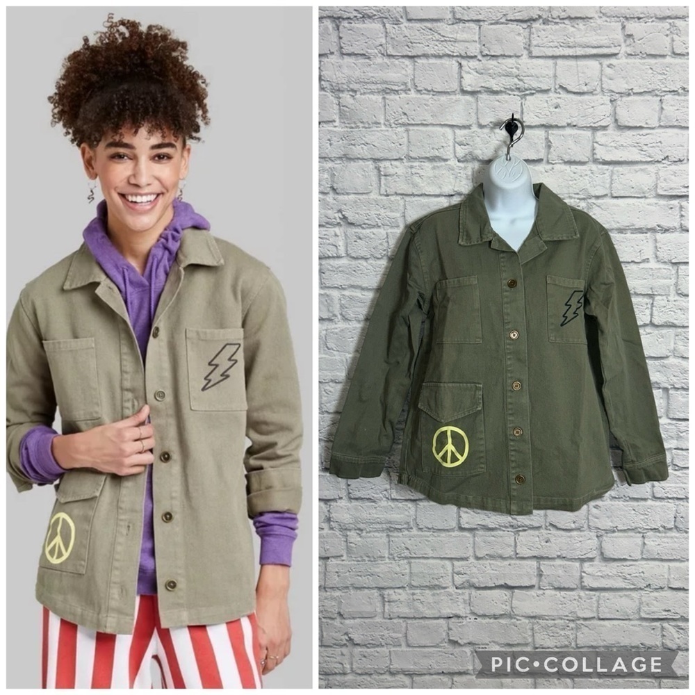Ascot + Hart XS Olive Green Utility Graphic Shirt Jacket